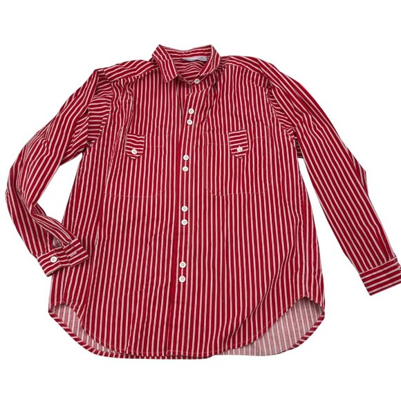 Vintage Pinot Noir Red & White Striped Button-Up Shirt With Chest Pockets - Picture 1 of 6